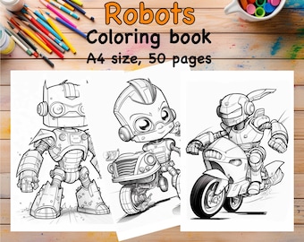 Pdf coloring book, Busy book, Picture book, Printable coloring, Children coloring, robot coloring pages, robots pdf coloring, book robots