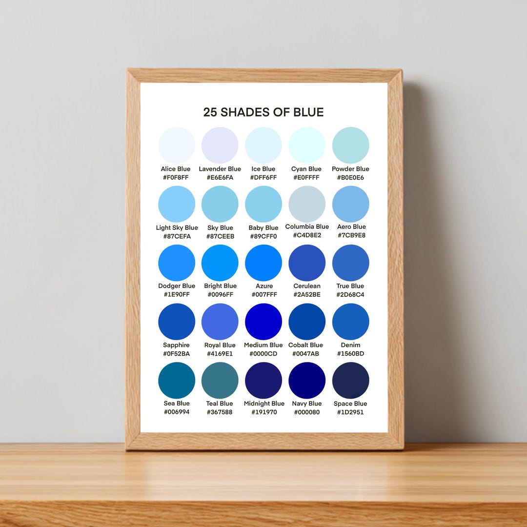 25 Shades of Blue Color Palette Poster, Printable Wall Art (digital ...