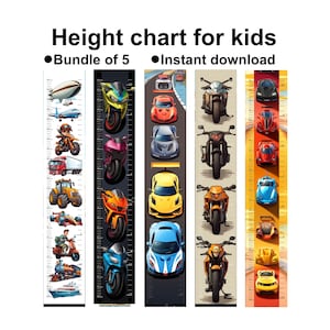 Growth chart for boy with vehicles , Custom growth chart, Boys room decor, boy wall room decor, Kids height chart, family growth chart print