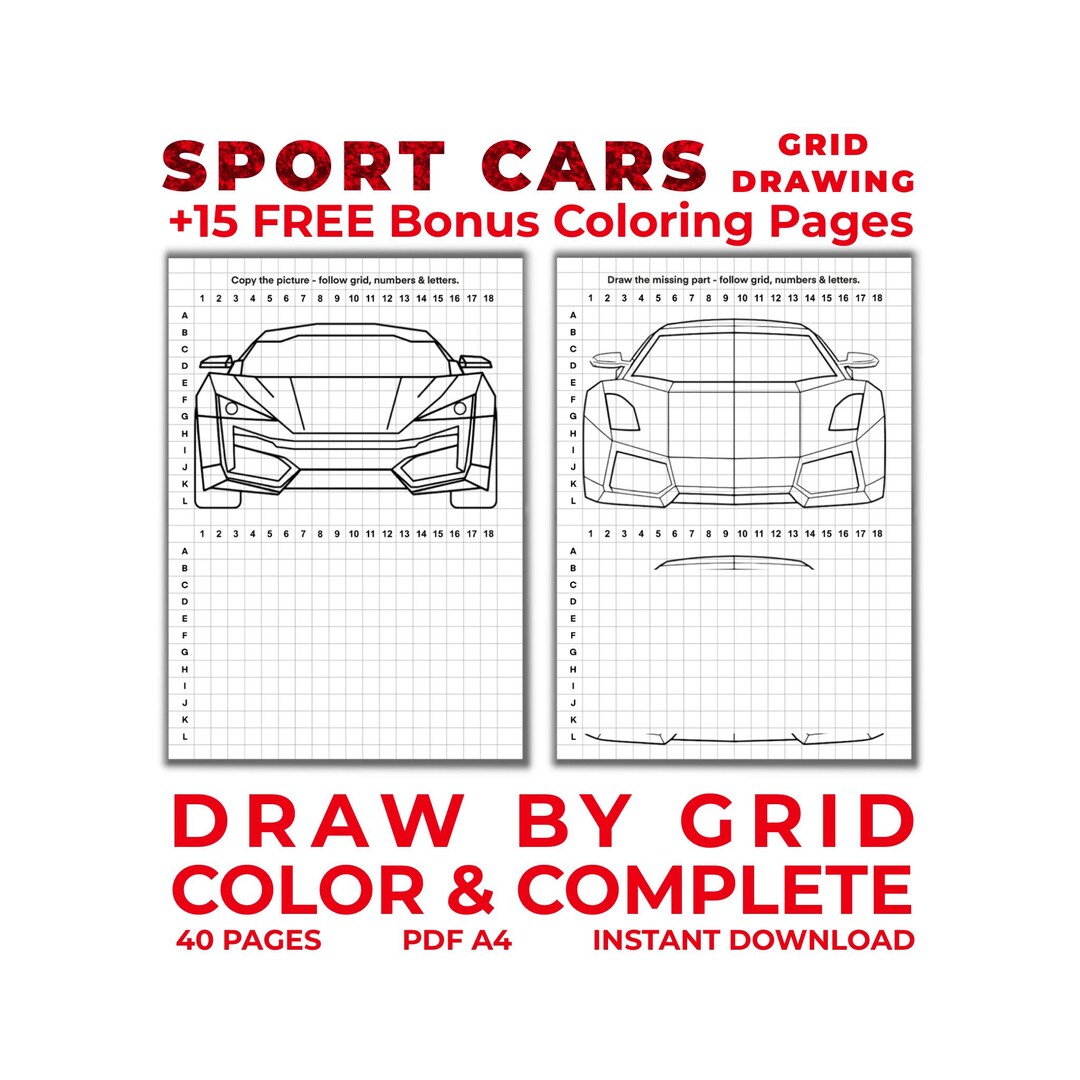 Sport Cars Grid Drawing Activity, Math Art, Coordinate Worksheets ...