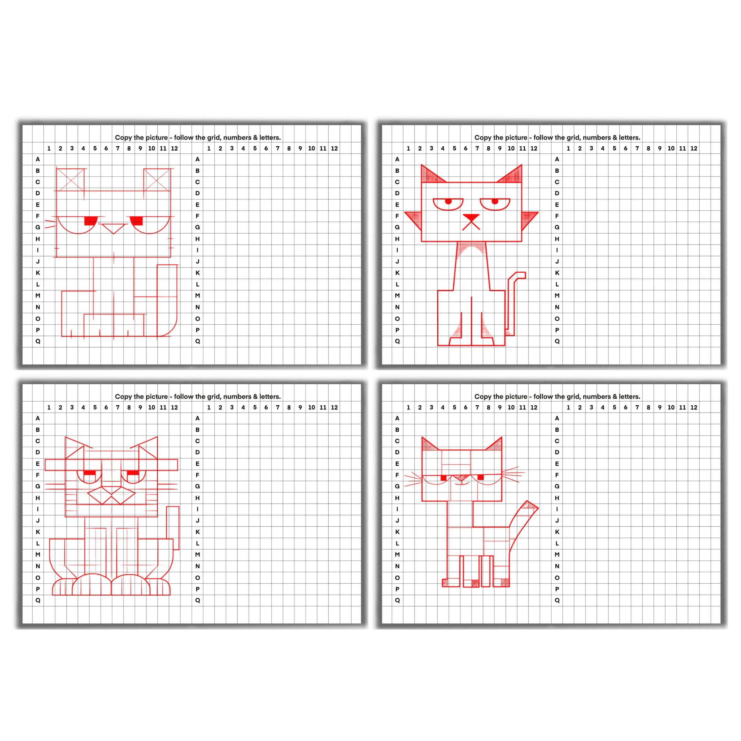 How to Draw Cats, Cats Coloring Pages, Cats Draw by Grid, Coordinate ...