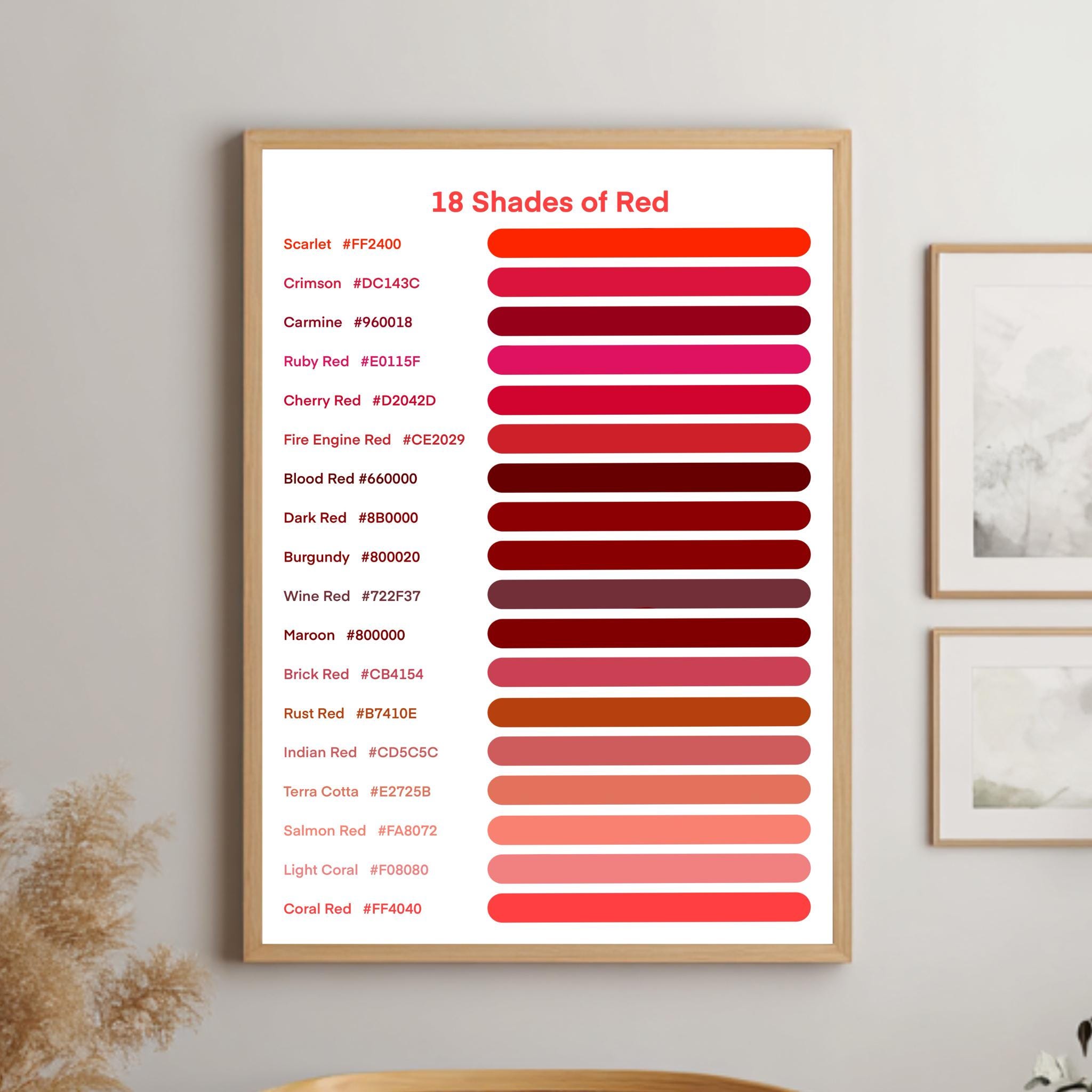 18 Shades of Red Color Palette Poster (digital Download) - Etsy