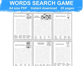 Printable Kids' Word Search, Activity Busy Book (PDF)