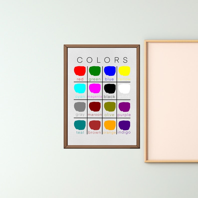 Printable Colors Poster for the Wall, Print A4, A5 Size. Classroom ...