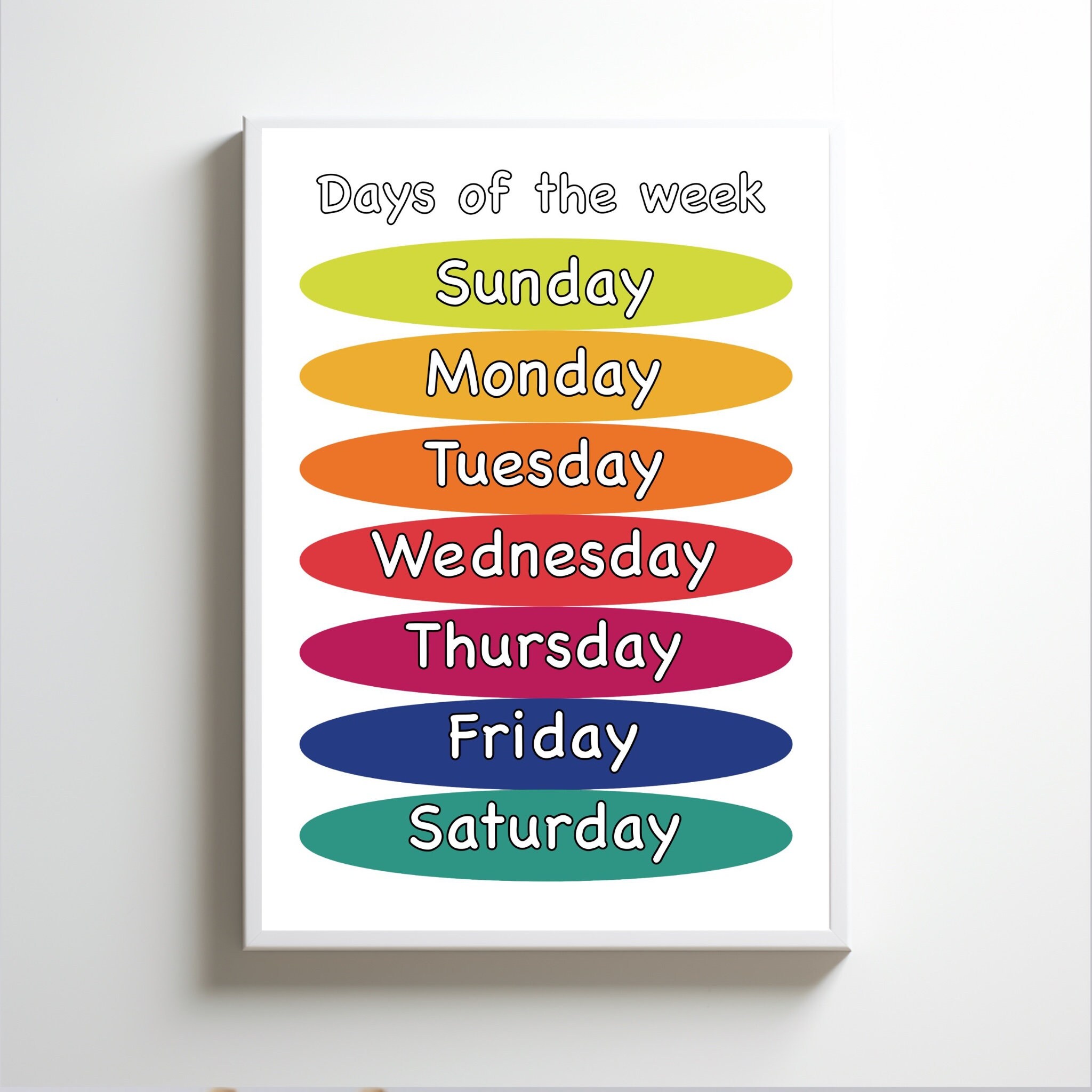 Printable Poster Days of the Week, A4, A5 Size. Preschool Wall Art for ...