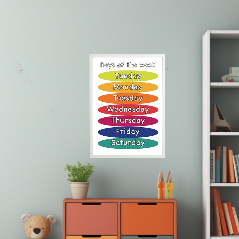 Printable Poster Days of the Week, A4, A5 Size. Preschool Wall Art for ...
