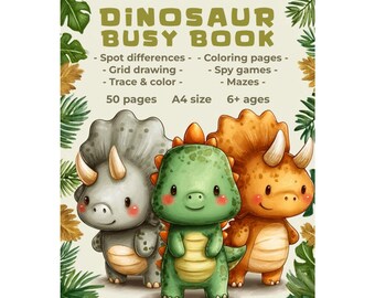 Dinosaurieaktivitetsbok för åldrar 6+, Dinosaurieaktivitetsbok (PDF-nedladdning A4/8,5x11)