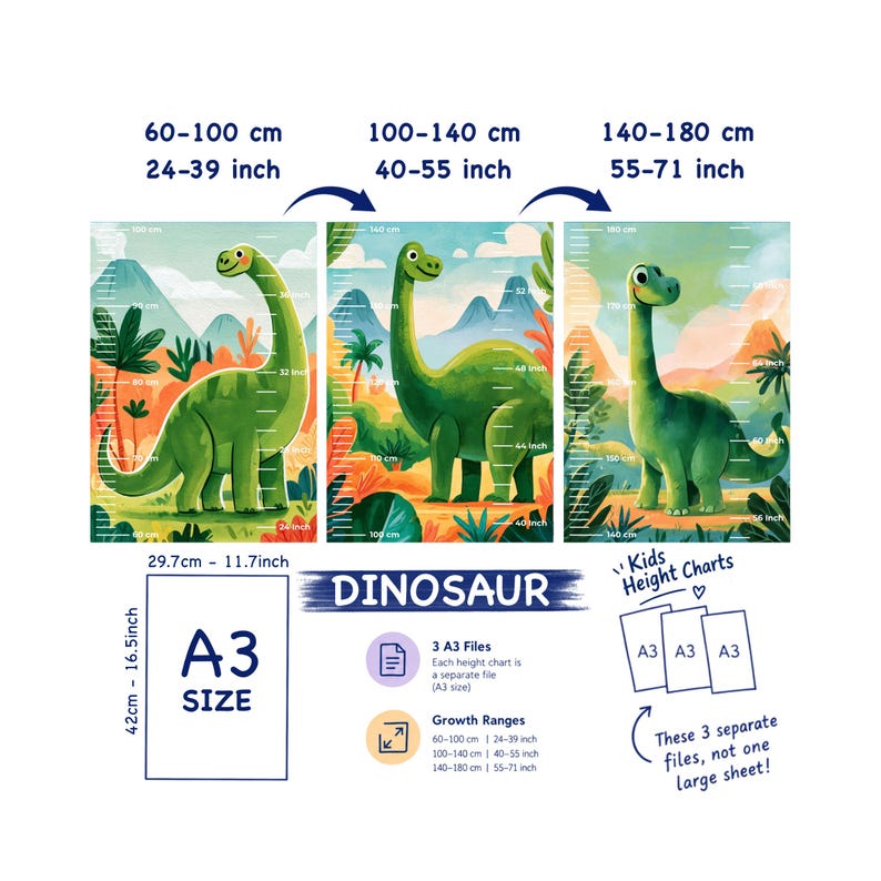 Dinosaur Rider Height Chart for Kids, Dinosaur Growth Chart Ruler ...