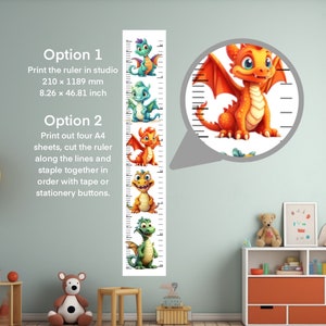 Printable family kids height chart dino poster for kids room wall, height chart for kids, decor for the wall, kids height measure.