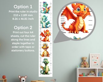Printable Dino Height Chart, Kids Room Wall Decor (Digital Download)