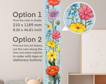 Floral Baby Height Chart, Kids Room Wall Decor (Digital Download)
