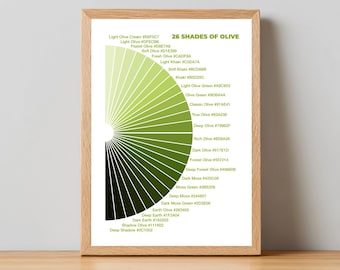 Poster med färgpalett i nyanser av olivgrönt, khaki, utskrivbar väggkonst (digital nedladdning)
