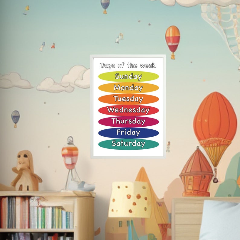Printable Poster Days of the Week, A4, A5 Size. Preschool Wall Art for ...