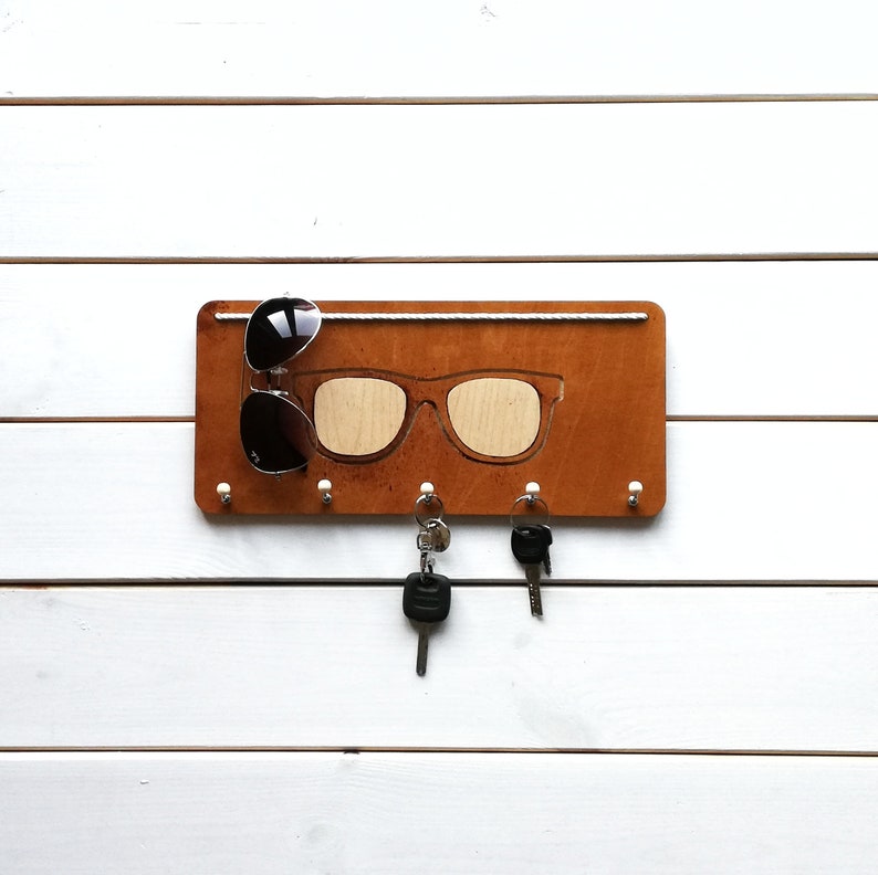 Wooden Key Holder Sunglasses Display With Laser Map Engraving Etsy