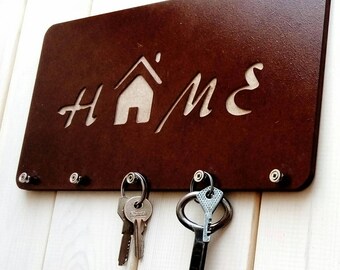 HOME Laser Cut Engraved Key Holder for Wall Wooden Key Rack