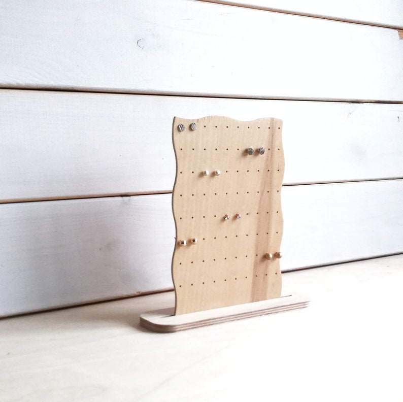 Stud earring holder display rack wooden jewelry storage organizer