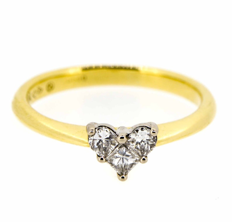 18ct Three Stone Diamond Heart Shape Engagement Ring 18ct Diamond Engagement Ring Fancy Heart Shape 18ct Diamond Ring image 1