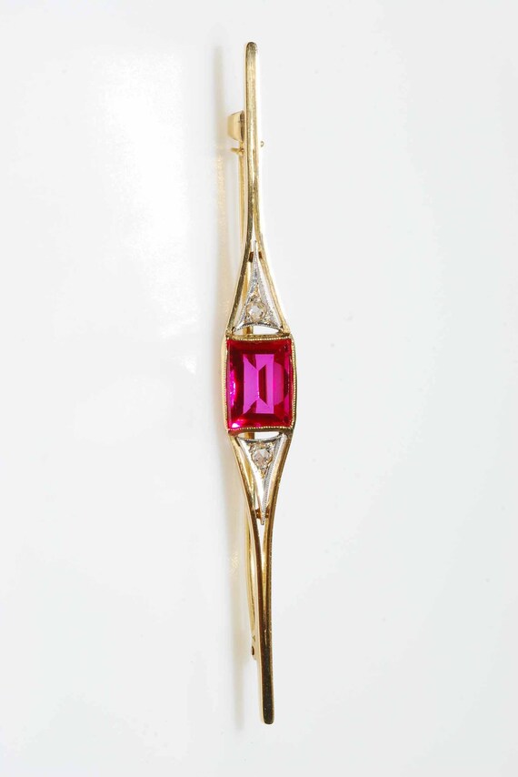 Art Deco 1920's 18ct Synthetic Ruby and Diamond B… - image 4