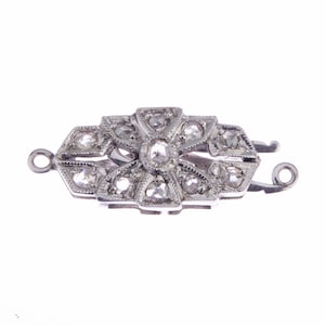 Vintage 9ct white gold diamond set clasp,White gold pearl clasp,Single row white gold pearl clasp.Diamond clasp