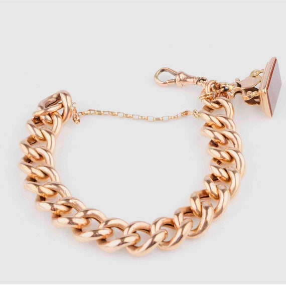 Antique 9ct Rose Gold Curb Link Bracelet with Seal