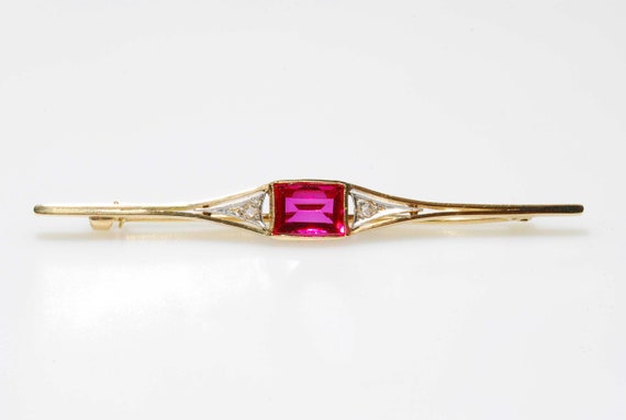 Art Deco 1920's 18ct Synthetic Ruby and Diamond B… - image 1