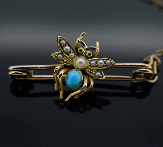 Antique 9ct Gem Set Insect Brooch,9ct Bug Brooch,A
