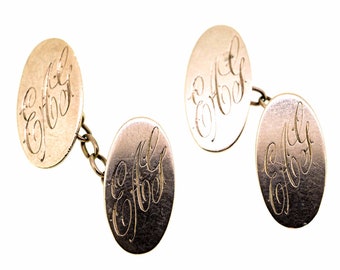 9ct Oval Rose Gold Engraved Cufflinks,Antique  9ct Oval Engraved Cufflinks,Vintage Engraved Oval Rose Gold Cufflinks