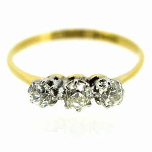 18ct Old Cut Diamond Three Stone Ring,Antique 18ct Three Stone Old Cut Diamond Ring,18ct Plat And Diamond 3 Stone Antique Ring,Trilogy Ring
