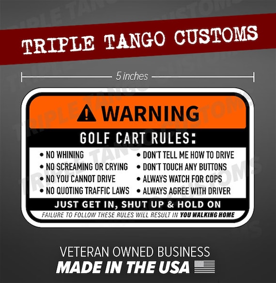 GOLF CART RULES Warning Funny Vinyl Sticker Safety Etsy