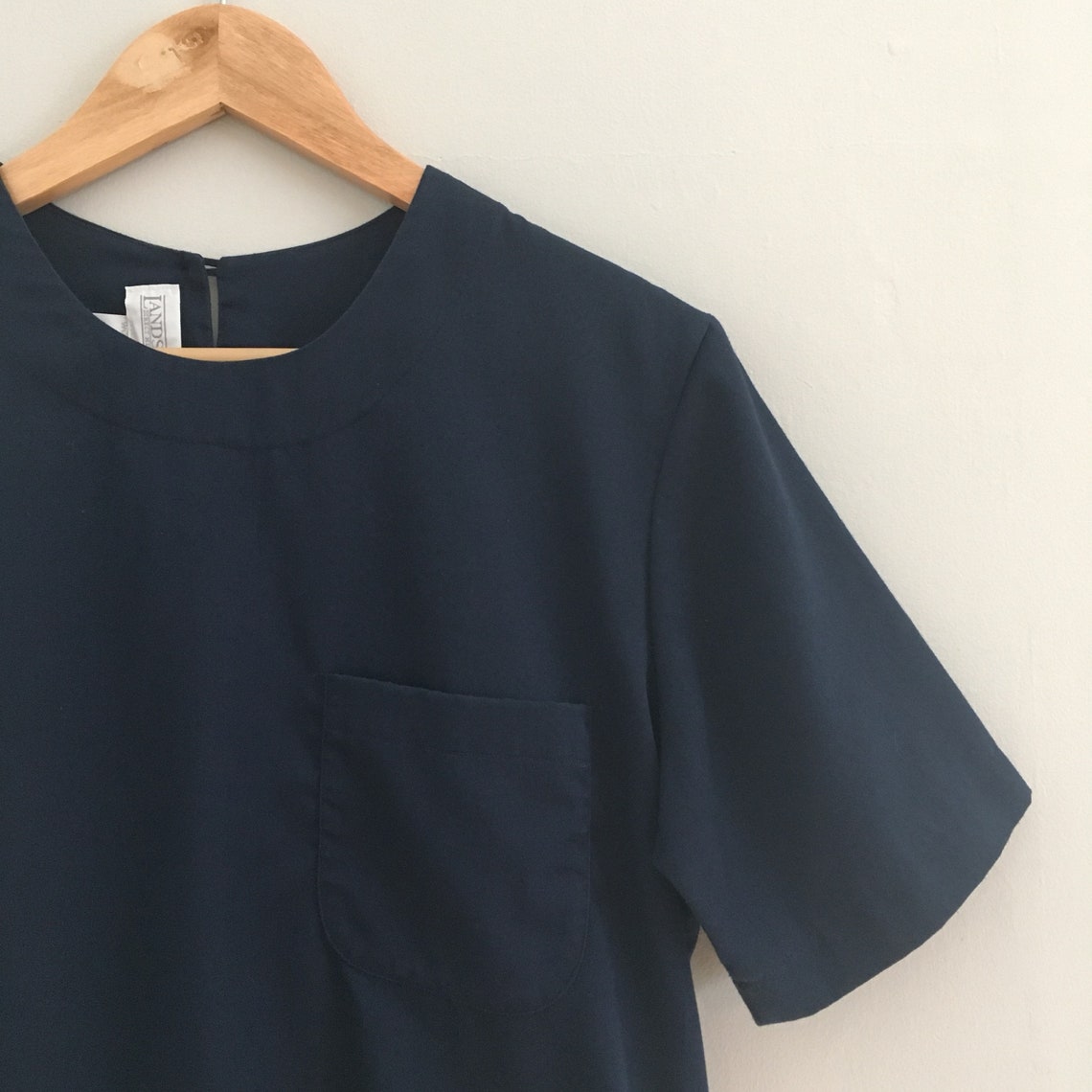 FREE US SHIPPING Vintage Navy Blue Pocket Tee Style Blouse w | Etsy