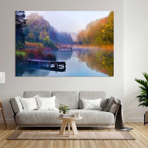Misty Lake Photography Print – Tranquil Nature Wall Art | Forest Reflection Poster, Peaceful Landscape Artwork, Serene Home Decor