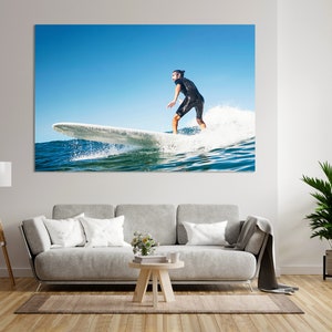 Surf on Big Wave Stylish Decor Surfing Painting on Canvas Surfing Pictures Print Canvas Sea Wave Large Print Canvas Sea Large Wall Art