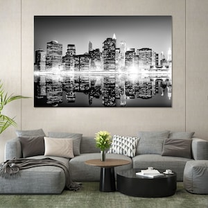 Night New York City Print Image on Canvas for Home Decor, New York Design Artwork, USA Wall Decor, NYC Black and White Art, New York Decor