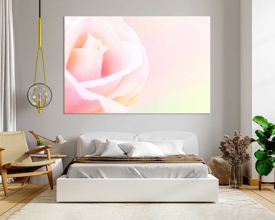 Pink Rose Art Print on Canvas, Pink Flowers Painting, Botanical Art for ...