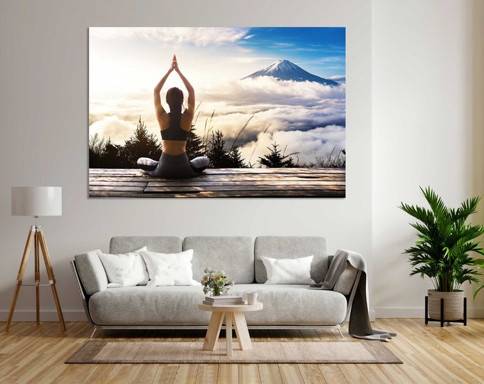 Yoga Art Print Decor for Home Yoga Pictures Wall Art Meditation Art Painting on Canvas Motivational Artwork Yoga on the Nature Art Gift