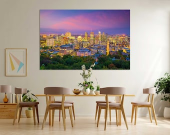 Montreal Skyline Canvas Print – Twilight Cityscape, Canada Travel Art