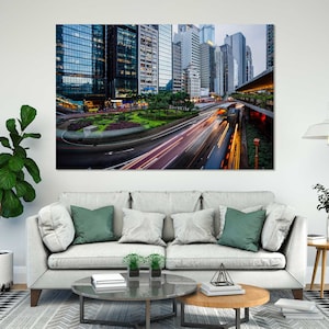 Hong Kong City Traffic Printing Art on Canvas, Hong Kong Downtown Photo for Wall Art, Hong Kong Cityscape Large Wall Decor, China Travel Art