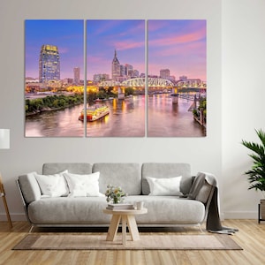 Colorful Nashville City Print on Canvas, Nashville Cityscape Wall Art, Tennessee State Modern Decor for House, Nashville Architecture Print