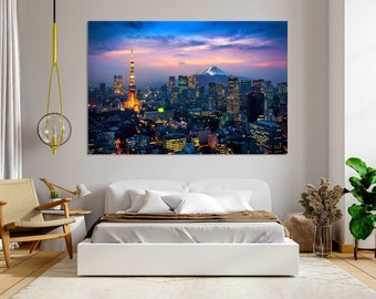 Tokyo Skyline Fotografie Druck - Fuji Berg & Tokyo Tower Wandkunst