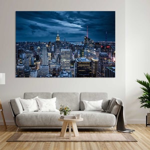 View at Night New York City Print Art on Canvas, American City Wall Decor, New York Wall Decor, New York Canvas Gift
