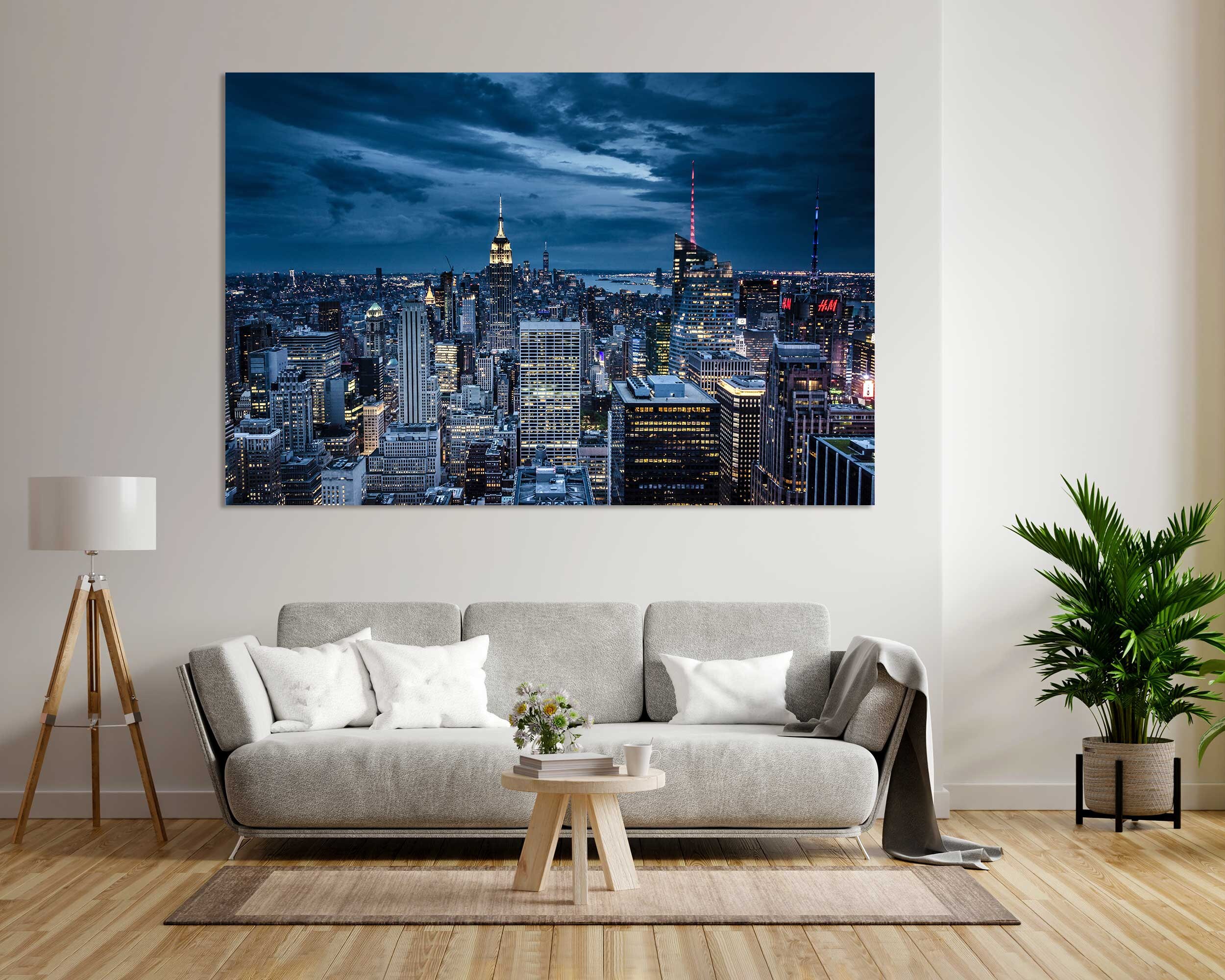 View at Night New York City Print Art on Canvas, American City Wall Decor, New York Wall Decor, New York Canvas Gift