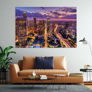 Downtown of Los Angeles at Night Print Canvas, Los Angeles Canvas Art, Los Angeles Modern Home Decor, Los Angeles Painting Canvas Decor