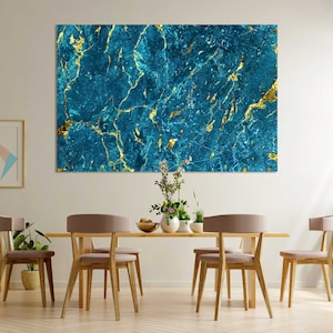 Blue and Gold Marble Abstract Art Marble Decor For Home Blue Abstract Art Print Canvas Modern Abstract Decor Blue Gold Art Decoration