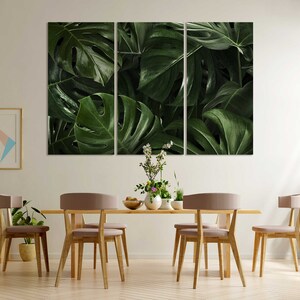 Green Monstera Leaves Digital Print on Canvas, Big Leaves Print on Canvas, Plants Art for Wall, Floral Painting Canvas, Tropical Plants Art