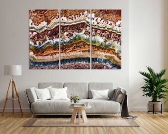 Impresión en lienzo de rodajas de ágata, arte mineral colorido, decoración moderna para el hogar
