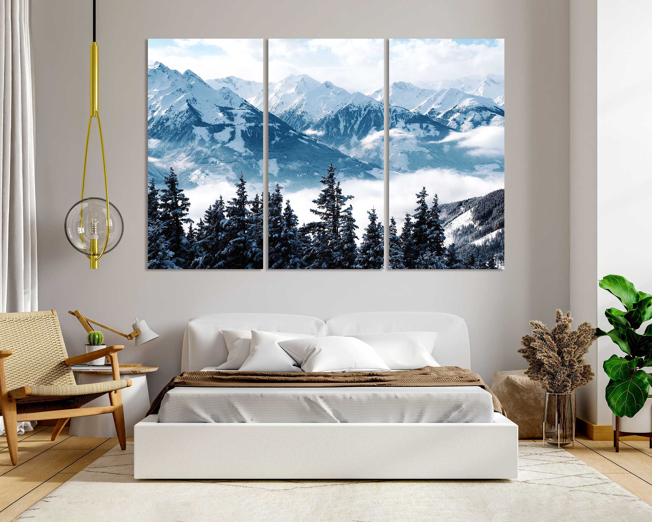 Winter Mountain Landscape on Canvas, Snowy Mountains in the