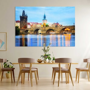 Charles Bridge at Twilight Prague Large Art for Home Decor, Czech Republic Print Decor on Canvas, Prague City Wall Decoration, Prague Decor