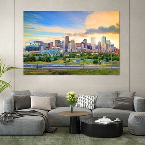 Panoramic View of Denver Picture Print on Canvas, Denver Skyline in Colorado State, Denver Cityscape Painting for Wall, Denver Image Print