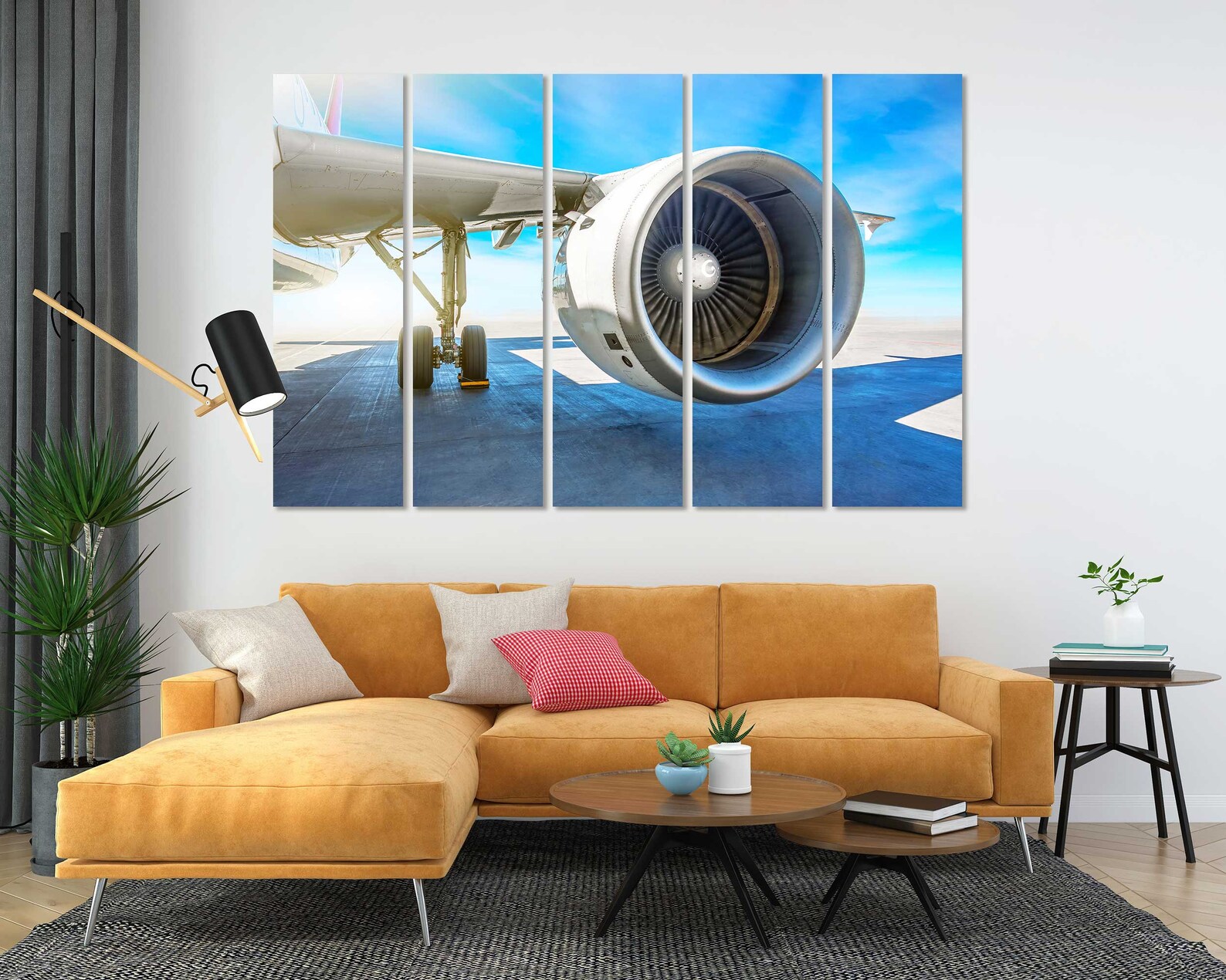 Wing Jet Engine Art for Wall, Aircraft in Airport at Sunny Day Painting ...