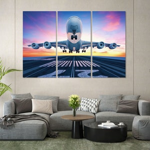 Airplane Taking off From the Airport Picture Print on Canvas, Aircraft Wall Art, Printable Airplane on Canvas, Logistic Art for Wall